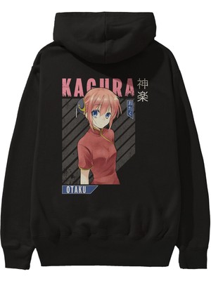 Ankhises Kagura Gıntama Anime Arka Baskılı Siyah Oversize Kapüşonlu Sweatshirt Erkek Kadın