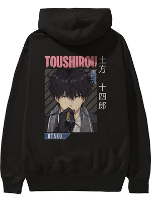 Ankhises Toushirou Hijikata 2 Anime Arka Baskılı Siyah Oversize Kapüşonlu Sweatshirt Erkek Kadın