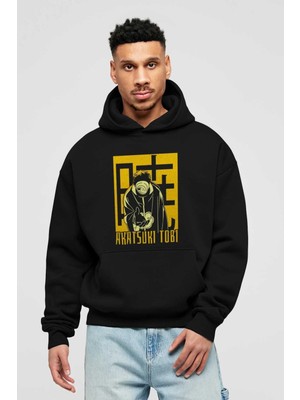 Ankhises Akatsukı Obıto Naruto Anime Ön Baskılı Siyah Hoodie Oversize Kapüşonlu Sweatshirt Erkek Kadın