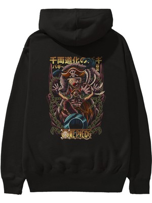 Ankhises One Pıece (5) Anime Arka Baskılı Siyah Oversize Kapüşonlu Sweatshirt Erkek Kadın