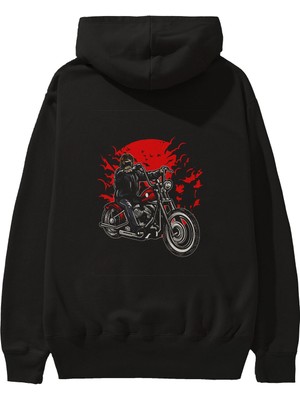 Ankhises Zombie Slayer Arka Baskılı Siyah Oversize Kapüşonlu Sweatshirt Erkek Kadın