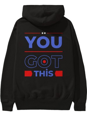 Ankhises You Got This Arka Baskılı Siyah Oversize Kapüşonlu Sweatshirt Erkek Kadın