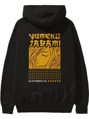 Ankhises Yumeko Jadami Arka Baskılı Siyah Oversize Kapüşonlu Sweatshirt Erkek Kadın