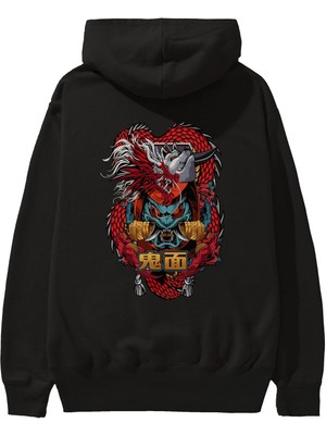 Ankhises Trıbal Anime Arka Baskılı Siyah Oversize Kapüşonlu Sweatshirt Erkek Kadın