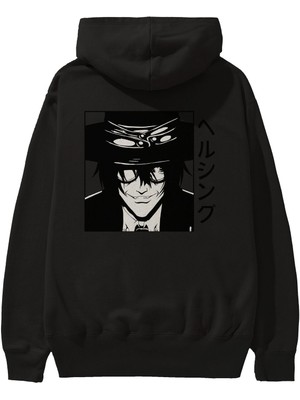 Ankhises Alucard 1 Anime Arka Baskılı Siyah Oversize Kapüşonlu Sweatshirt Erkek Kadın