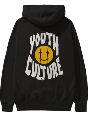 Ankhises Youth Culture Arka Baskılı Siyah Oversize Kapüşonlu Sweatshirt Erkek Kadın