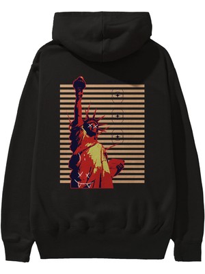Ankhises The World Around You Arka Baskılı Siyah Oversize Kapüşonlu Sweatshirt Erkek Kadın