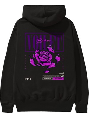 Ankhises Voilet Broken Arka Baskılı Siyah Oversize Kapüşonlu Sweatshirt Erkek Kadın