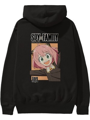 Ankhises Spy x Famıly Anya Anime Arka Baskılı Siyah Oversize Kapüşonlu Sweatshirt Erkek Kadın