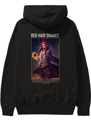 Ankhises Shanks Anime Arka Baskılı Siyah Oversize Kapüşonlu Sweatshirt Erkek Kadın