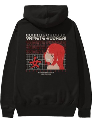 Ankhises Yamete Kudasai Arka Baskılı Siyah Oversize Kapüşonlu Sweatshirt Erkek Kadın