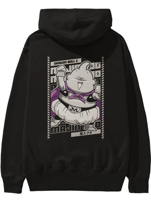 Ankhises Majın Boo2 Anime Arka Baskılı Siyah Oversize Kapüşonlu Sweatshirt Erkek Kadın