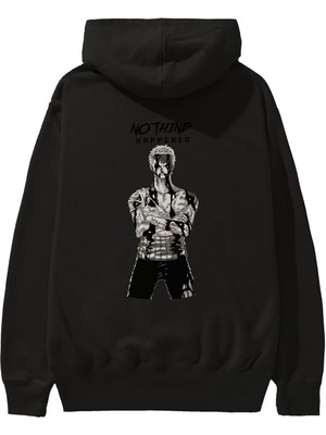 Ankhises Roronoa Zoro 3 Anime Arka Baskılı Siyah Oversize Kapüşonlu Sweatshirt Erkek Kadın