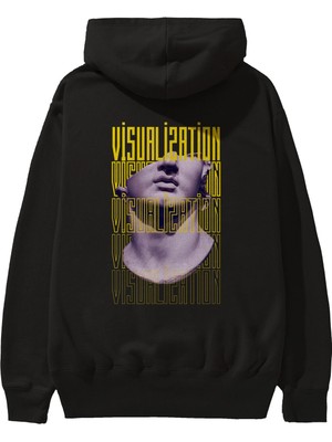 Ankhises Visualization Yazılı Arka Baskılı Siyah Oversize Kapüşonlu Sweatshirt Erkek Kadın