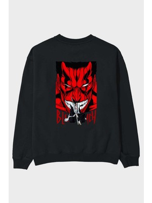 Ankhises Kenpachı Zarakı Bleach Anime Arka Baskılı Siyah Oversize Sweatshirt Erkek Kadın Bisiklet Yaka