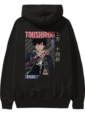 Ankhises Toushirou Hijikata 1 Anime Arka Baskılı Siyah Oversize Kapüşonlu Sweatshirt Erkek Kadın