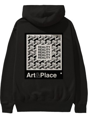 Ankhises Reality Arka Baskılı Siyah Oversize Kapüşonlu Sweatshirt Erkek Kadın