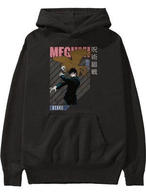 Ankhises Megumi Fushiguro 2 Anime Ön Baskılı Siyah Hoodie Oversize Kapüşonlu Sweatshirt Erkek Kadın