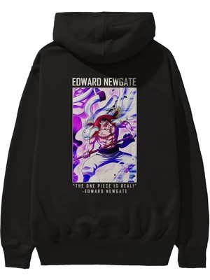 Ankhises Edward Newgate Anime Arka Baskılı Siyah Oversize Kapüşonlu Sweatshirt Erkek Kadın