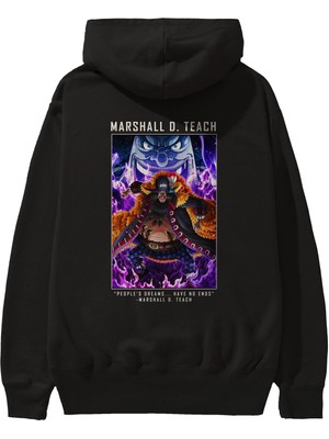 Ankhises Blackbeard Anime Arka Baskılı Siyah Oversize Kapüşonlu Sweatshirt Erkek Kadın