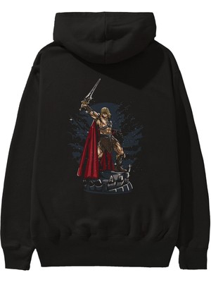 Ankhises Warrior Arka Baskılı Siyah Oversize Kapüşonlu Sweatshirt Erkek Kadın
