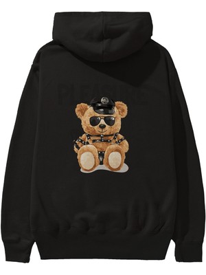 Ankhises Teddy Bear The Pleasure Arka Baskılı Siyah Oversize Kapüşonlu Sweatshirt Erkek Kadın