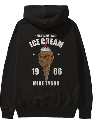 Ankhises Tyson Ice Cream Arka Baskılı Siyah Oversize Kapüşonlu Sweatshirt Erkek Kadın