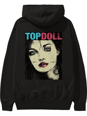 Ankhises Topdoll Streetwear Arka Baskılı Siyah Oversize Kapüşonlu Sweatshirt Erkek Kadın