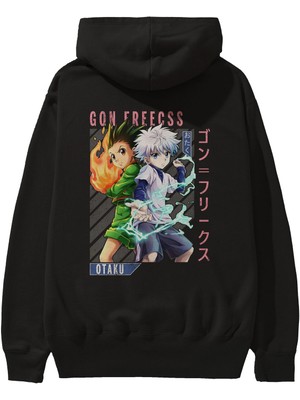 Ankhises Gon Freecss Hunter x Hunter 1 Anime Arka Baskılı Siyah Oversize Kapüşonlu Sweatshirt Erkek Kadın