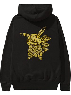 Ankhises Pocket Monster Arka Baskılı Siyah Oversize Kapüşonlu Sweatshirt Erkek Kadın