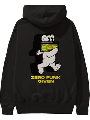 Ankhises Zero Funk Given Bear Arka Baskılı Siyah Oversize Kapüşonlu Sweatshirt Erkek Kadın