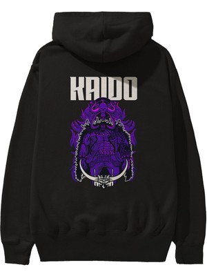 Ankhises Kaido Anime Arka Baskılı Siyah Oversize Kapüşonlu Sweatshirt Erkek Kadın