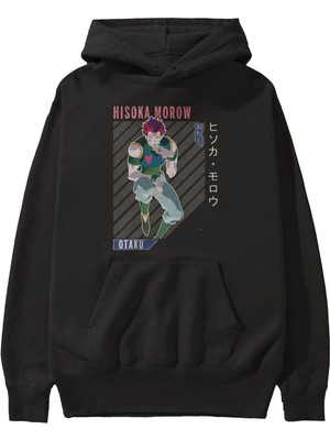 Ankhises Hisoka Morow 2 2 Anime Ön Baskılı Siyah Hoodie Oversize Kapüşonlu Sweatshirt Erkek Kadın