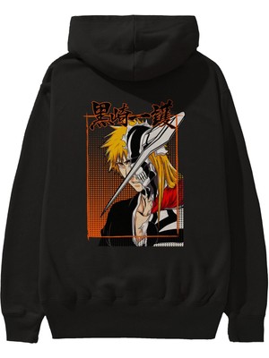 Ankhises Thelust Anime Arka Baskılı Siyah Oversize Kapüşonlu Sweatshirt Erkek Kadın
