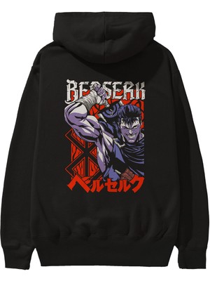 Ankhises Guts Berserk Anime Arka Baskılı Siyah Oversize Kapüşonlu Sweatshirt Erkek Kadın