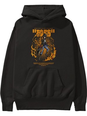 Ankhises Revolusioner Sabo Anime Ön Baskılı Siyah Hoodie Oversize Kapüşonlu Sweatshirt Erkek Kadın