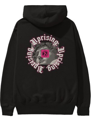 Ankhises Uprising Arka Baskılı Siyah Oversize Kapüşonlu Sweatshirt Erkek Kadın
