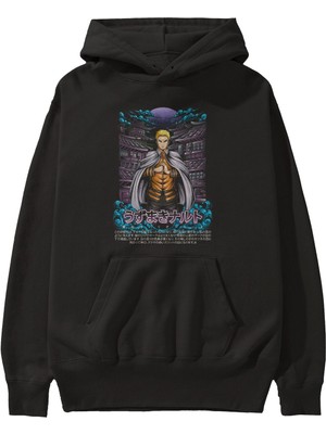 Ankhises Naruto (8) Anime Ön Baskılı Siyah Hoodie Oversize Kapüşonlu Sweatshirt Erkek Kadın