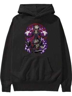 Ankhises Black Clover Devıl Unıon Anime Ön Baskılı Siyah Hoodie Oversize Kapüşonlu Sweatshirt Erkek Kadın