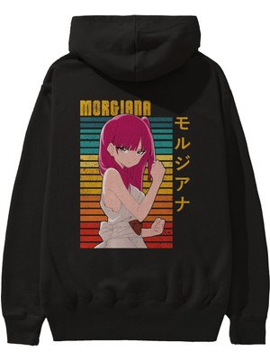 Ankhises Morgiana 3 Anime Arka Baskılı Siyah Oversize Kapüşonlu Sweatshirt Erkek Kadın
