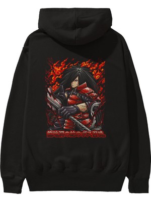 Ankhises Naruto (12) Anime Arka Baskılı Siyah Oversize Kapüşonlu Sweatshirt Erkek Kadın