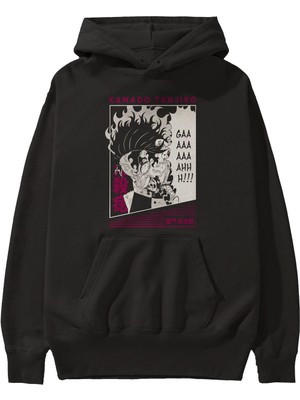 Ankhises Tanjıro Kamado 3 Anime Ön Baskılı Siyah Hoodie Oversize Kapüşonlu Sweatshirt Erkek Kadın