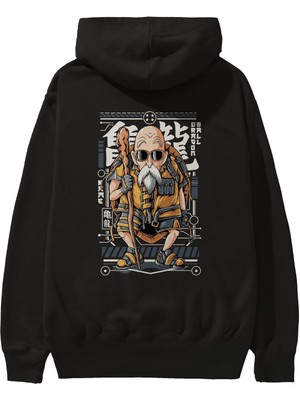 Ankhises Roshi New Anime Arka Baskılı Siyah Oversize Kapüşonlu Sweatshirt Erkek Kadın