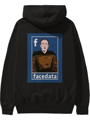 Ankhises Zukerberg Data Arka Baskılı Siyah Oversize Kapüşonlu Sweatshirt Erkek Kadın