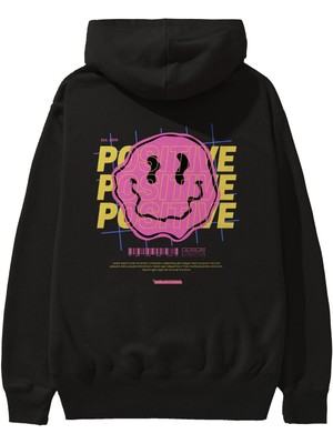 Ankhises Positive 2 Arka Baskılı Siyah Oversize Kapüşonlu Sweatshirt Erkek Kadın