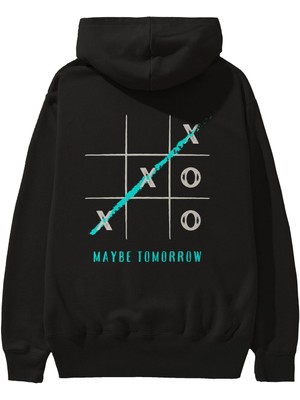 Ankhises Maybe Tomorrow Yazılı Arka Baskılı Siyah Oversize Kapüşonlu Sweatshirt Erkek Kadın