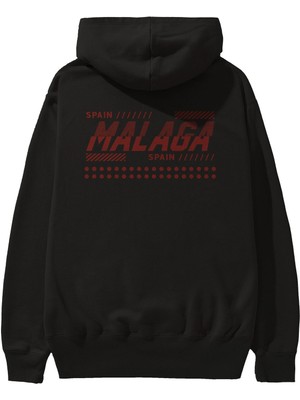 Ankhises Malaga Arka Baskılı Siyah Oversize Kapüşonlu Sweatshirt Erkek Kadın