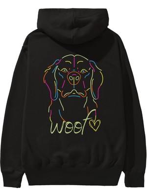 Ankhises Neon Dog Arka Baskılı Siyah Oversize Kapüşonlu Sweatshirt Erkek Kadın