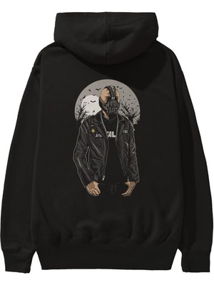 Ankhises Bane Arka Baskılı Siyah Oversize Kapüşonlu Sweatshirt Erkek Kadın