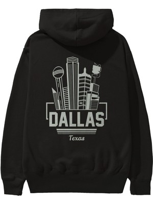 Ankhises Dallas Arka Baskılı Siyah Oversize Kapüşonlu Sweatshirt Erkek Kadın